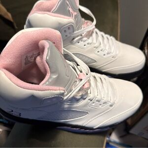 Stylish White and Pink High-Top Sneakers